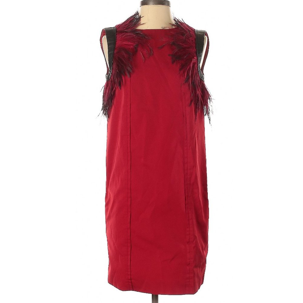 NWT! BOSS by HUGO BOSS Original Red Feather Trim Dress 70s Style Size 4